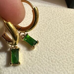 18k Gold Emerald waterproof Earrings huggies huggy hoops